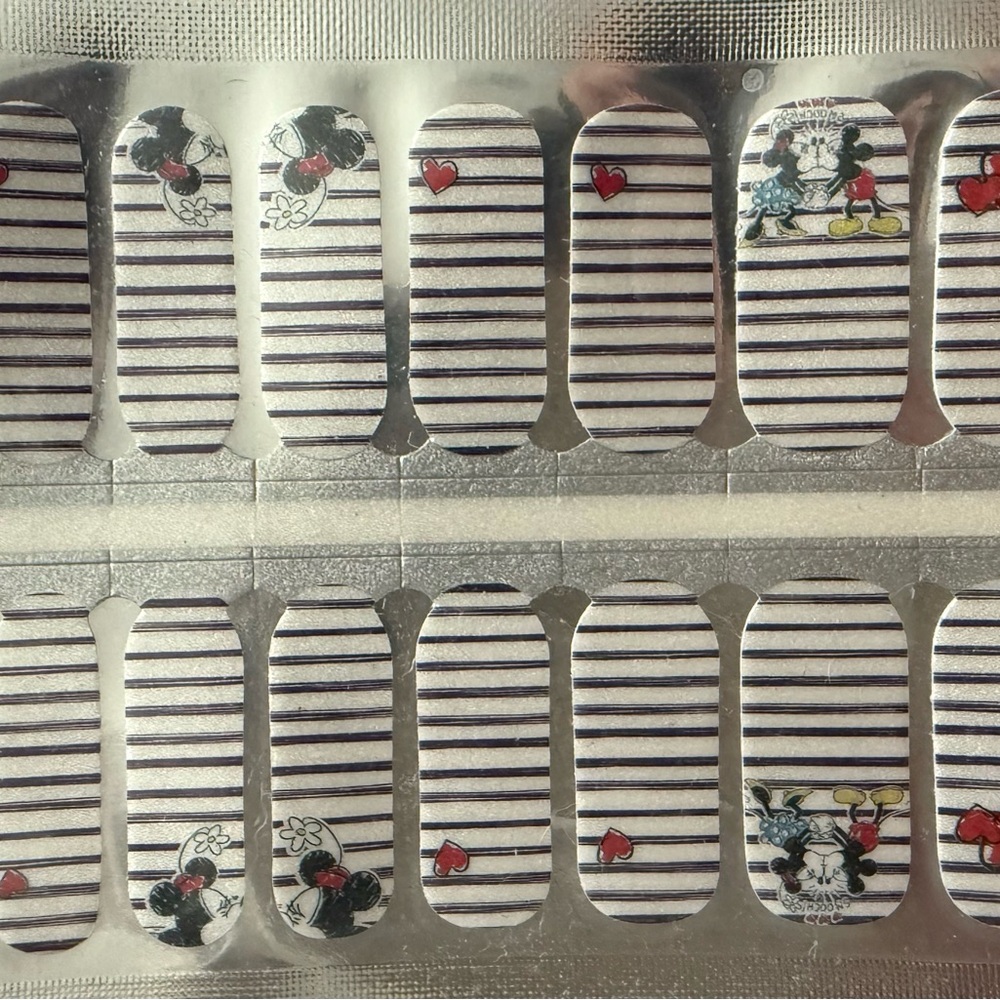 Striped Nail Wraps with Mickey & Minnie Design
